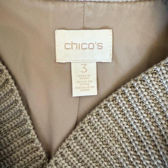 Chico's Jacket Women's Sz 3 16/18 Taupe Faux Leather Knit Collar Trim Lined Soft - Picture 8 of 10